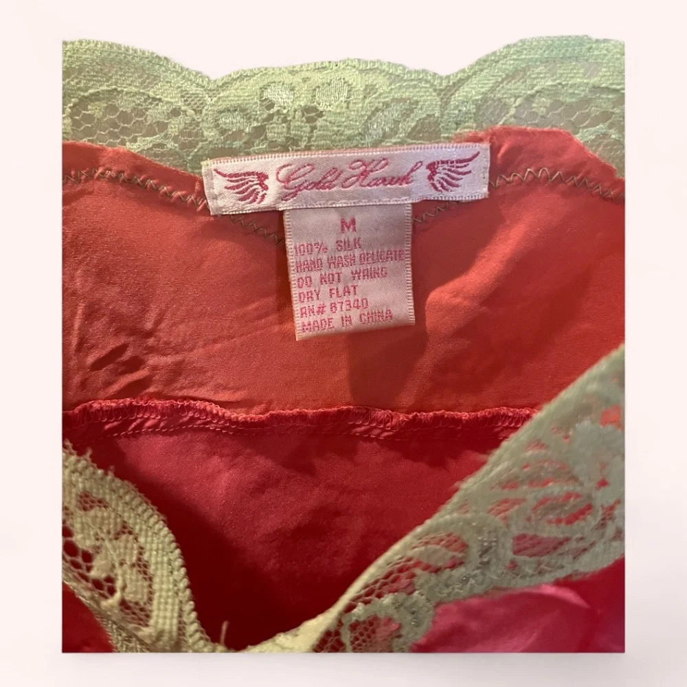 Gold Hawk 100% Silk Camilla Rose Satin Y2K 90s Green Lace Slip Dress NWT Size M - Picture 4 of 6